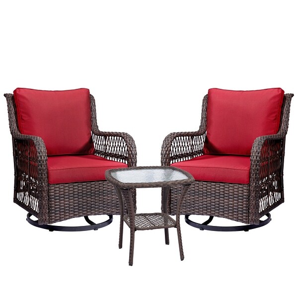 Outdoor Rotatable Wicker Glider Swivel Club Chairs with Cushions for Patio