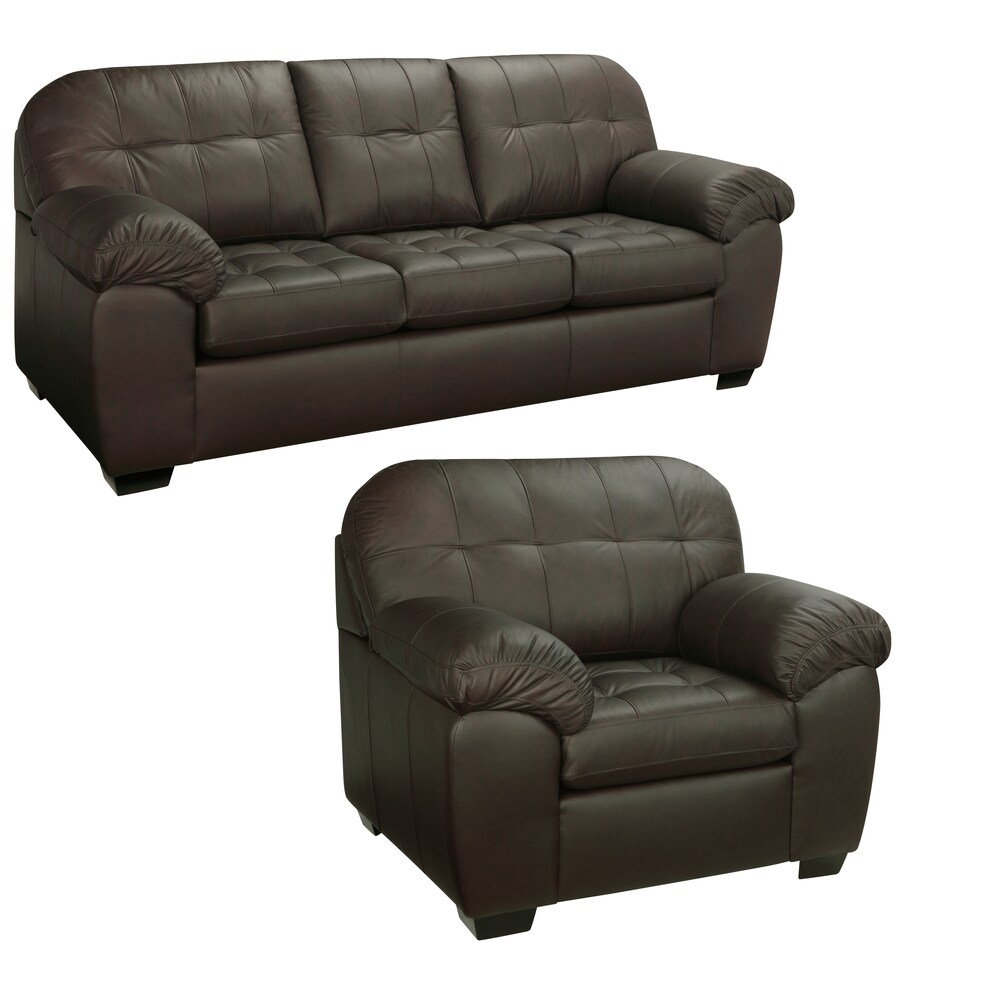 Isabella Chocolate Brown Italian Leather Sofa and Chair Set