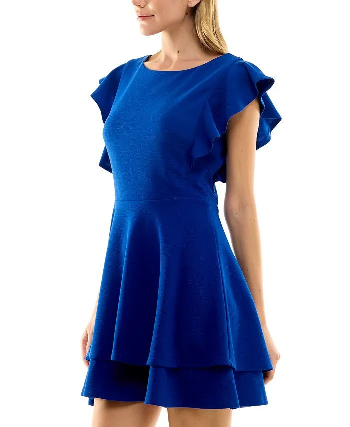 Juniors' Ruffle-Sleeve Fit & Flare Dress