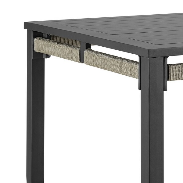 Zella Rectangular Dining Table in Aluminum with Charcoal Finish and Light Gray Rope