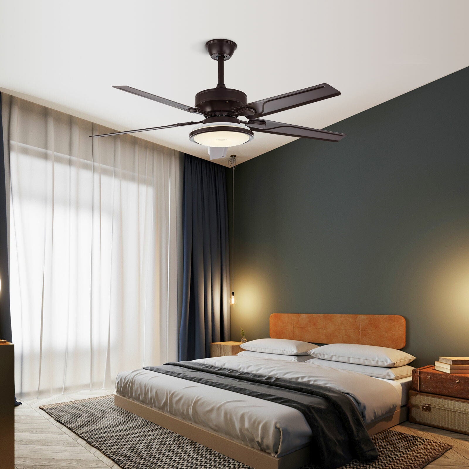 Miumaeov 48 Inch Ceiling Fan with Light Remote Control Dimmable Retro Ceiling Fan with Silent Motor 3-Speed 3 Color Changes Retractable Fan Blade for Living Room Bedroom Office