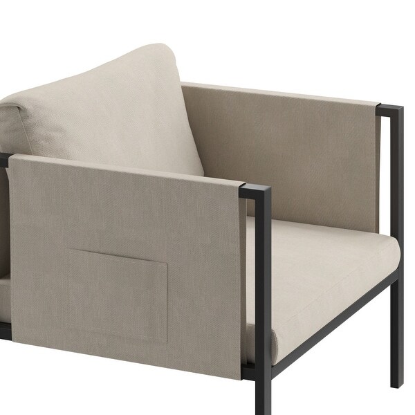 Steel Frame Patio Chair with Included Cushions and Storage Pockets