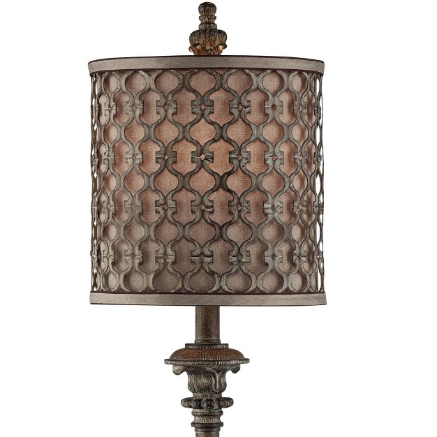 Regency Hill French Buffet Table Lamp Beige Scroll Metal Lattice Candlestick Framed Cylinder Shade For Dining Room