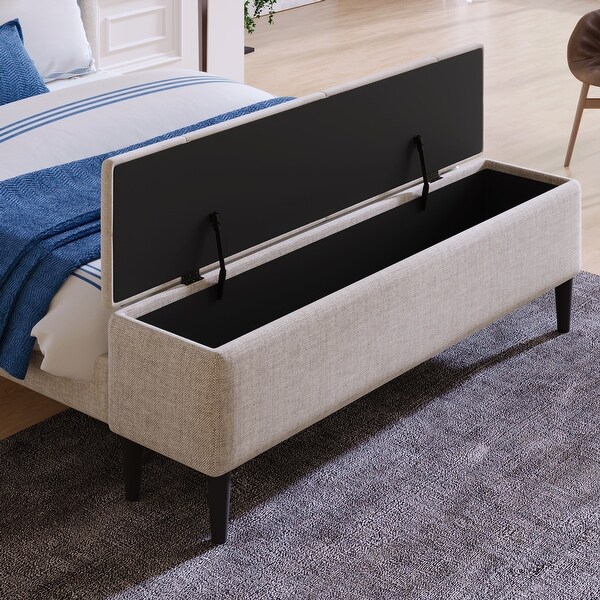 3 Pieces Bedroom Set Beige Queen Upholstered Storage Bed Frame with Storage Ottoman Bench and Two Nightstands - - 38050429