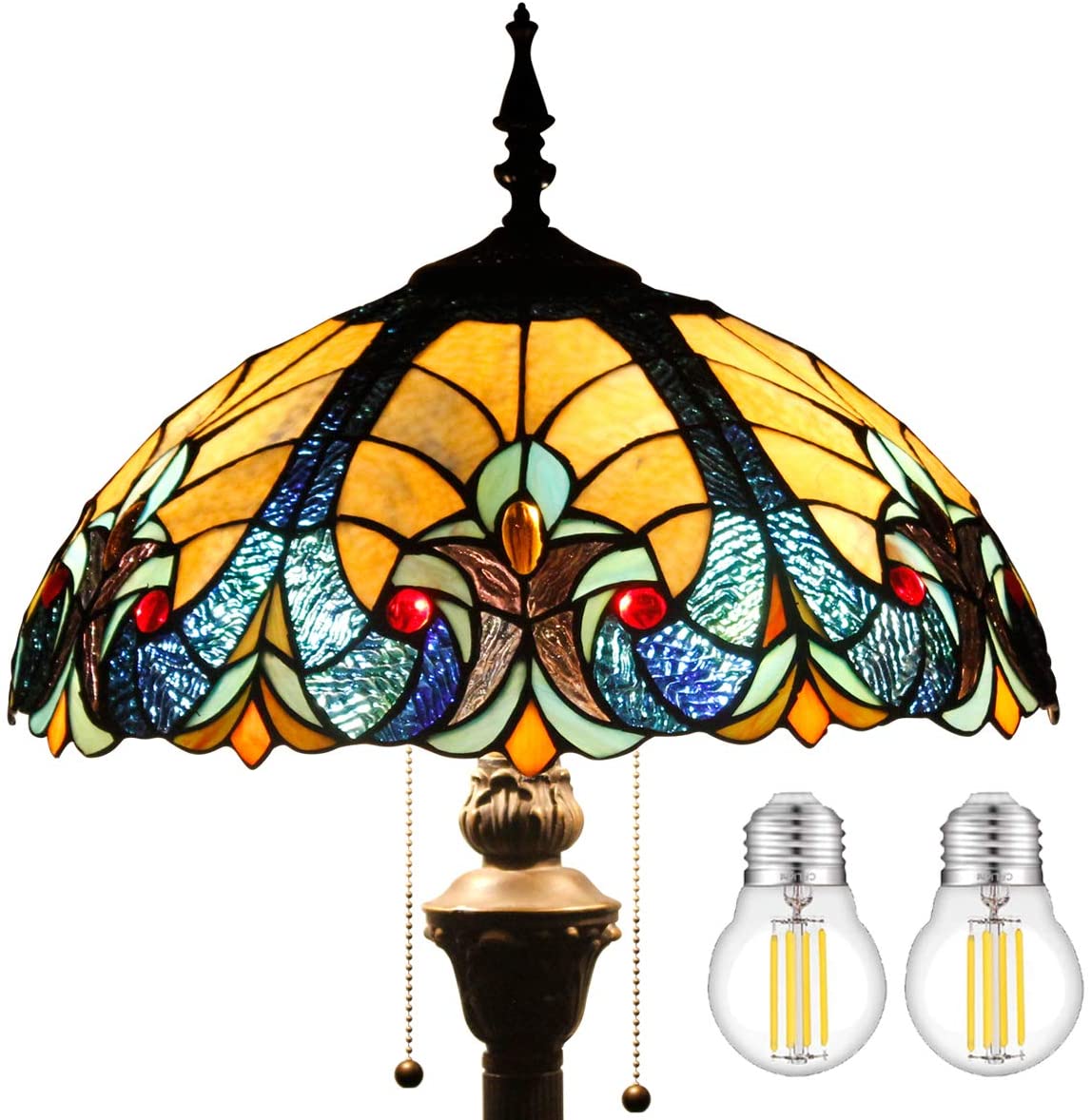 BBNBDMZ Tiffany Floor Lamp Blue Yellow Liaison Stained Glass Standing Reading Light 16X16X64 Inches Antique Pole Corner Lamp Decor Bedroom Living Room  Office S160E Series