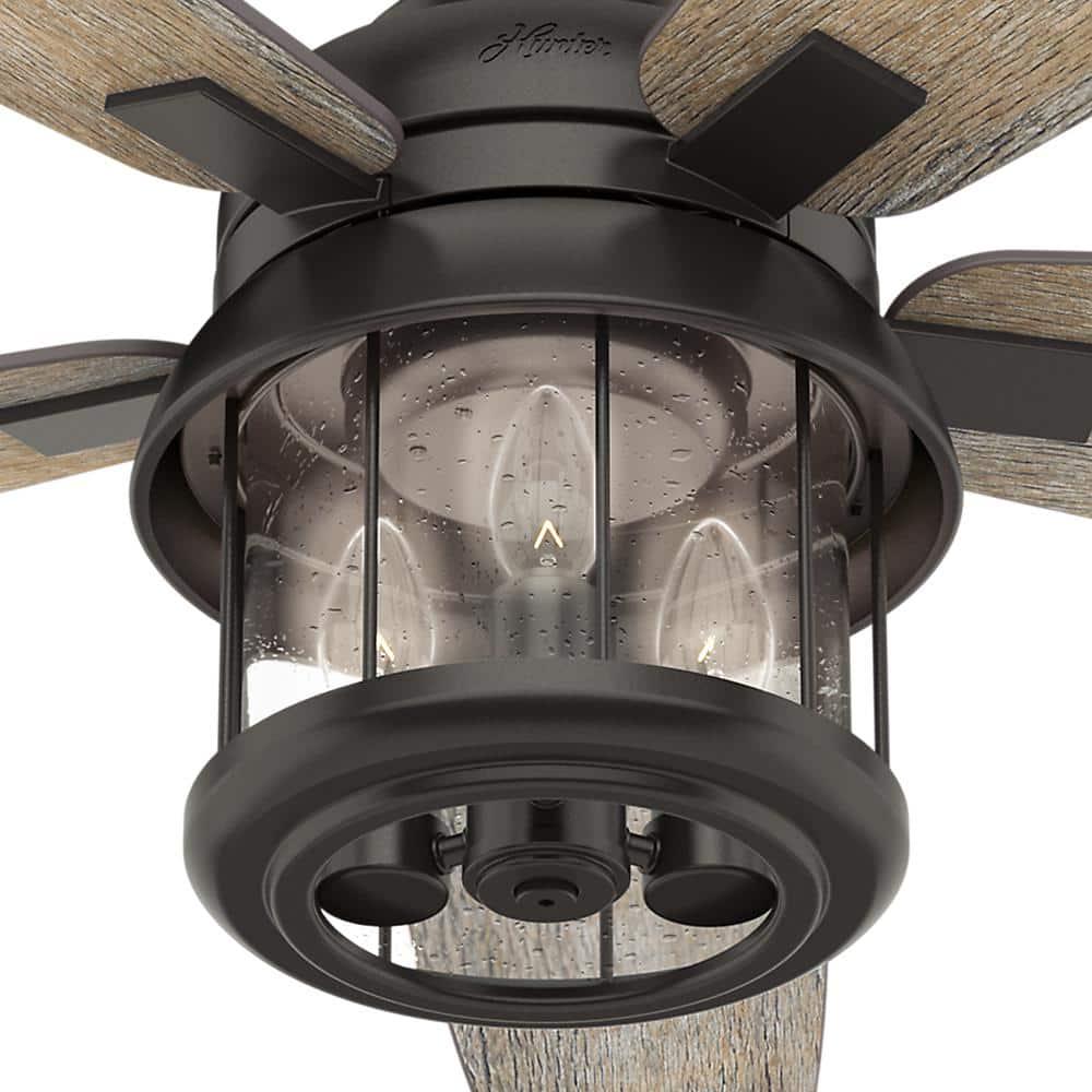 Hunter Coral Bay 52 in LED IndoorOutdoor Noble Bronze Ceiling Fan with Handheld Remote and Light Kit