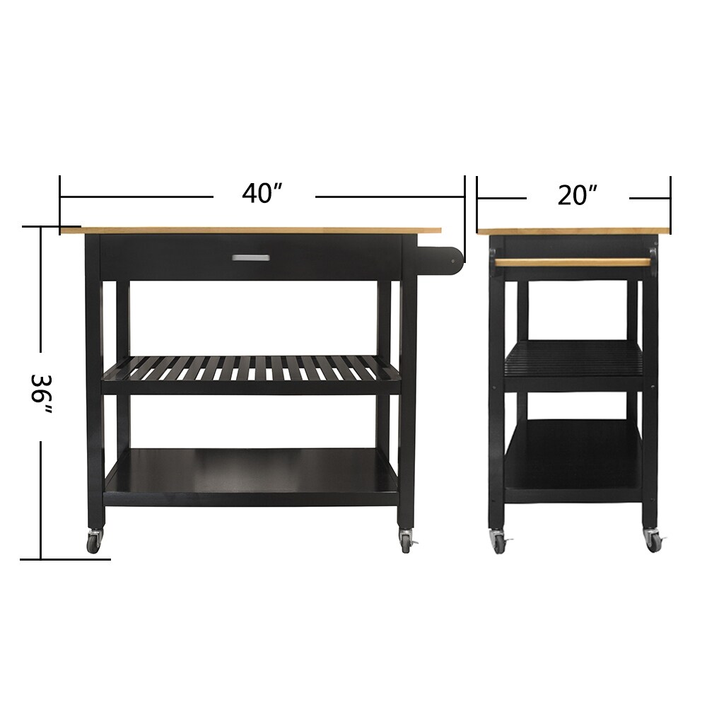 Black Rolling Kitchen Island Cart with Towel Rack/Handles  Sideboards