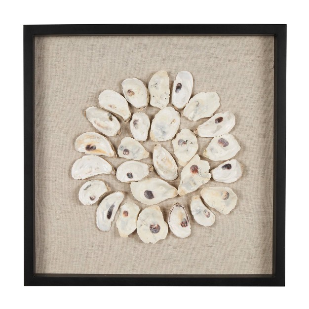 Shell Handmade Abstract Circular Wall Decor With Beige Linen Backing And Black Frame Cream Olivia amp May