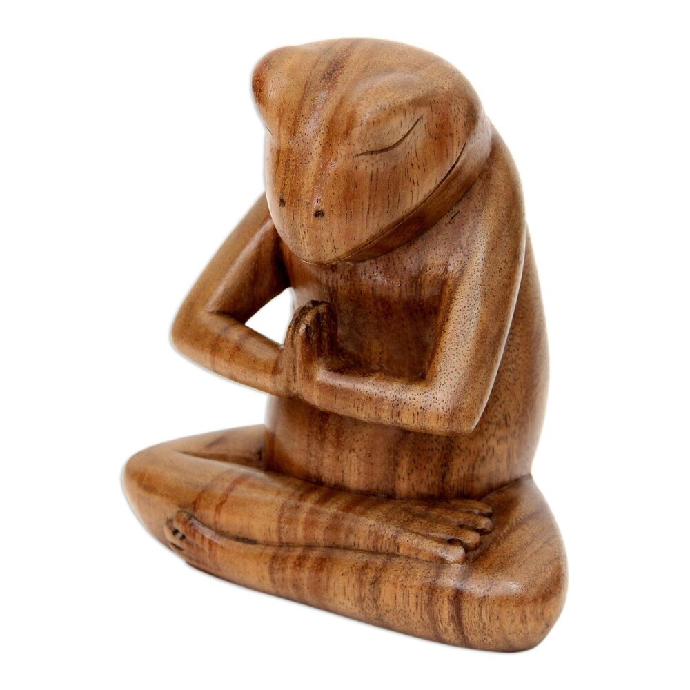 NOVICA Handmade Wood Sculpture  'Asana Pose Yoga Frog' (Indonesia)   5\