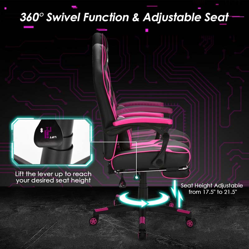 Massage Gaming Chair, Swivel Office Recliner, Adjustable Racing Computer Chair with Lumbar Support, Headrest & Retractable Footrest