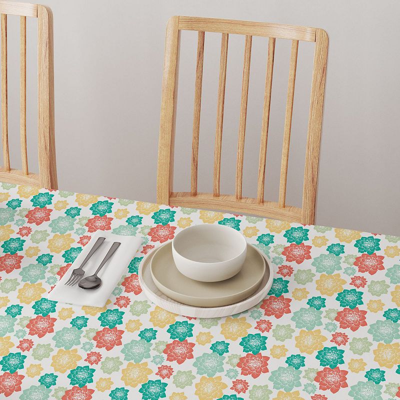 Square Tablecloth， 100% Cotton， 60x60， Colorful Retro Succulents