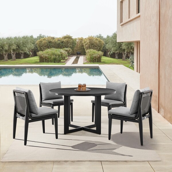 Grand Modern Outdoor Patio Round Dining Table in Black Aluminum