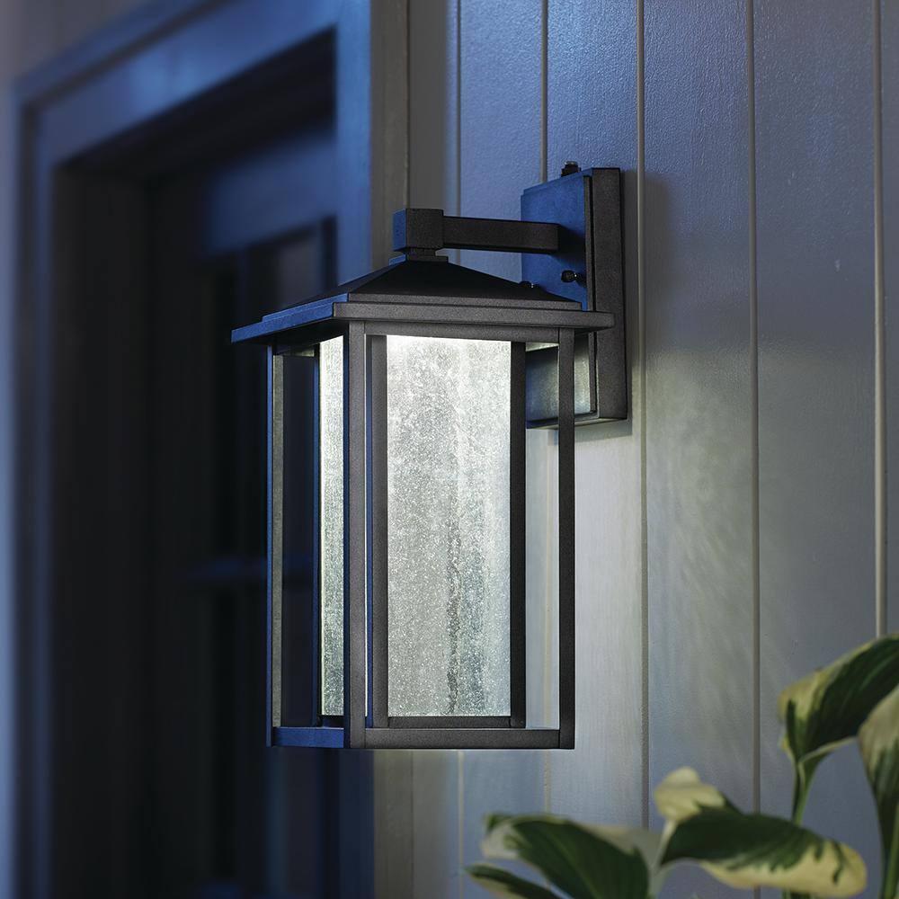 Home Decorators Collection Mauvo Canyon Black Dusk to Dawn LED Outdoor Wall Light Fixture with Seeded Glass KB 06005-DEL