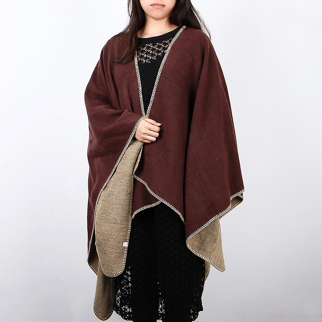 Womens Oversized Poncho Thick Cape Blanket Shawl Scarf Wrap - Brown， 130 X 155cm