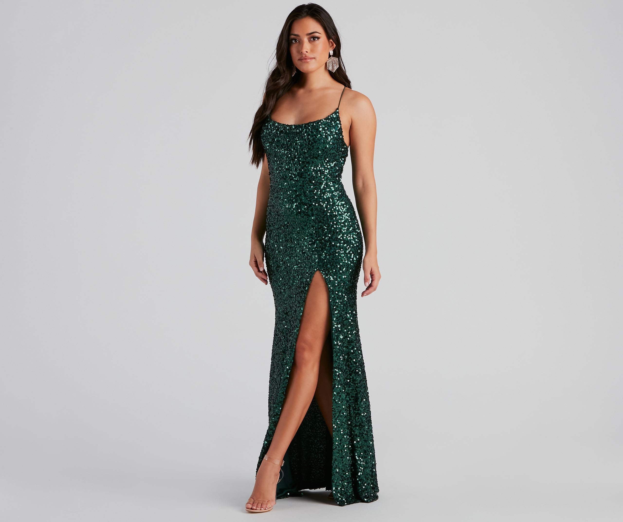 Esperanza Formal Sequin Cowl Dress