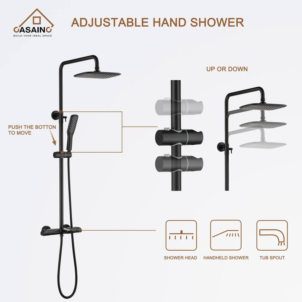 CASAINC 2-Spray with 1.5 GPM Shower System with Shower Head and Handheld Shower in Matte Black WE-SS18MB