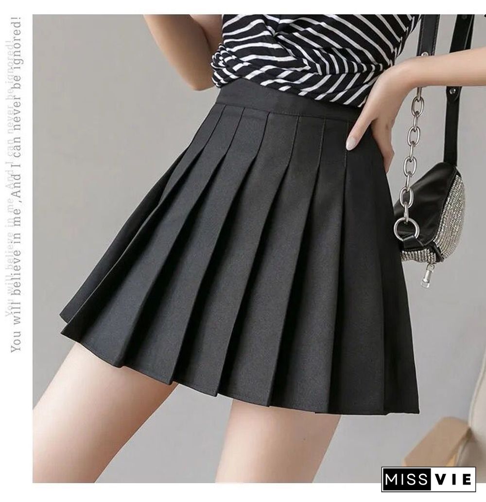 Preppy Style High Waist Solid Pleated Mini Skirt