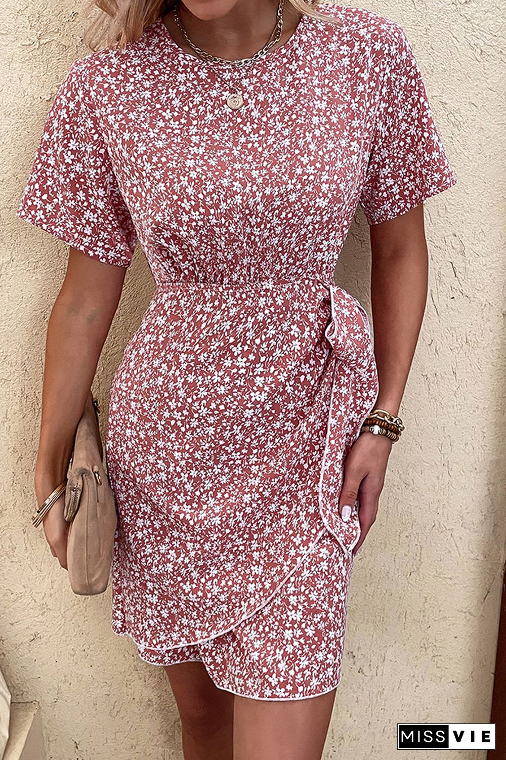 Flower Print Knot Midi Dress Wholesale