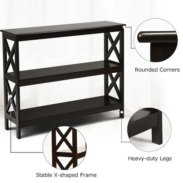 Costway 3-Tier Console Table x-Design Bookshelf Sofa Side Accent Table - 39.5'' x 12'' x 31.5''