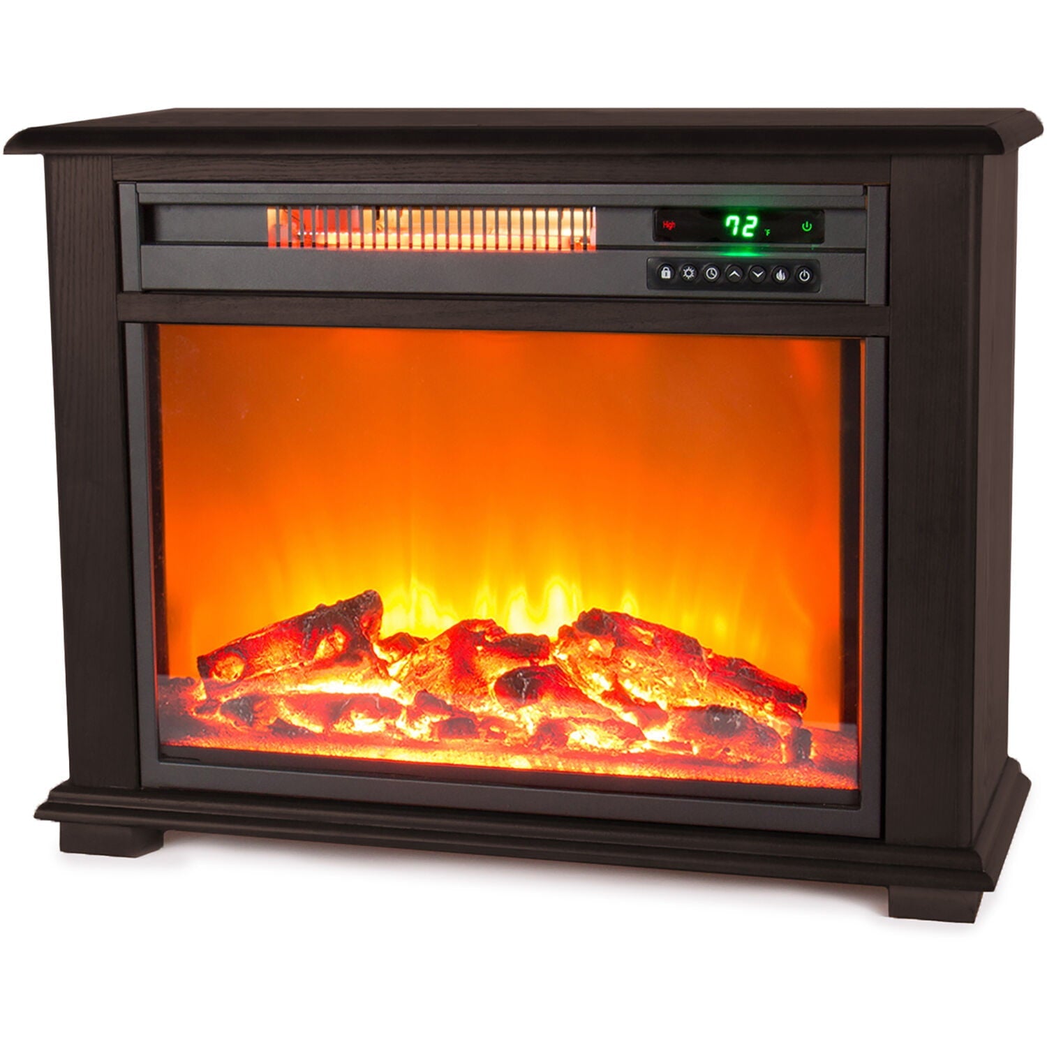 LifeSmart Portable Dark Walnut 3-Quartz Infrared Fireplace Heater with Remote Control and Timer | 3 Settings | Cool Touch Exterior | Tip Over Safety Switch | MDFP2090US