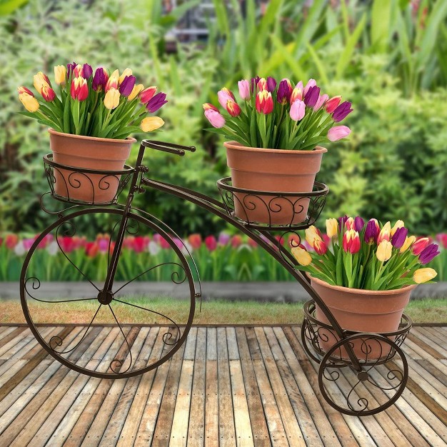 Sorbus Tricycle Plant Stand - Flower Pot Cart Holder - Ideal For Home， Garden， Patio - Great Gift For Plant Lovers (bronze)