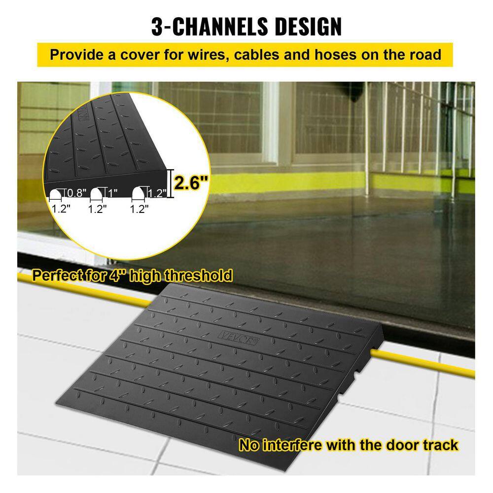 VEVOR Rubber Threshold Ramp 2202 lbs. Load Cap Threshold Ramp Doorway 2.5 in. Rise and 3 Channels for Wheelchair and Scooter WF24X42.5X2.5WSX2V0