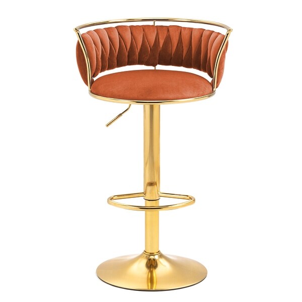 Velvet Swivel Bar Stools with Low Back and Footrest