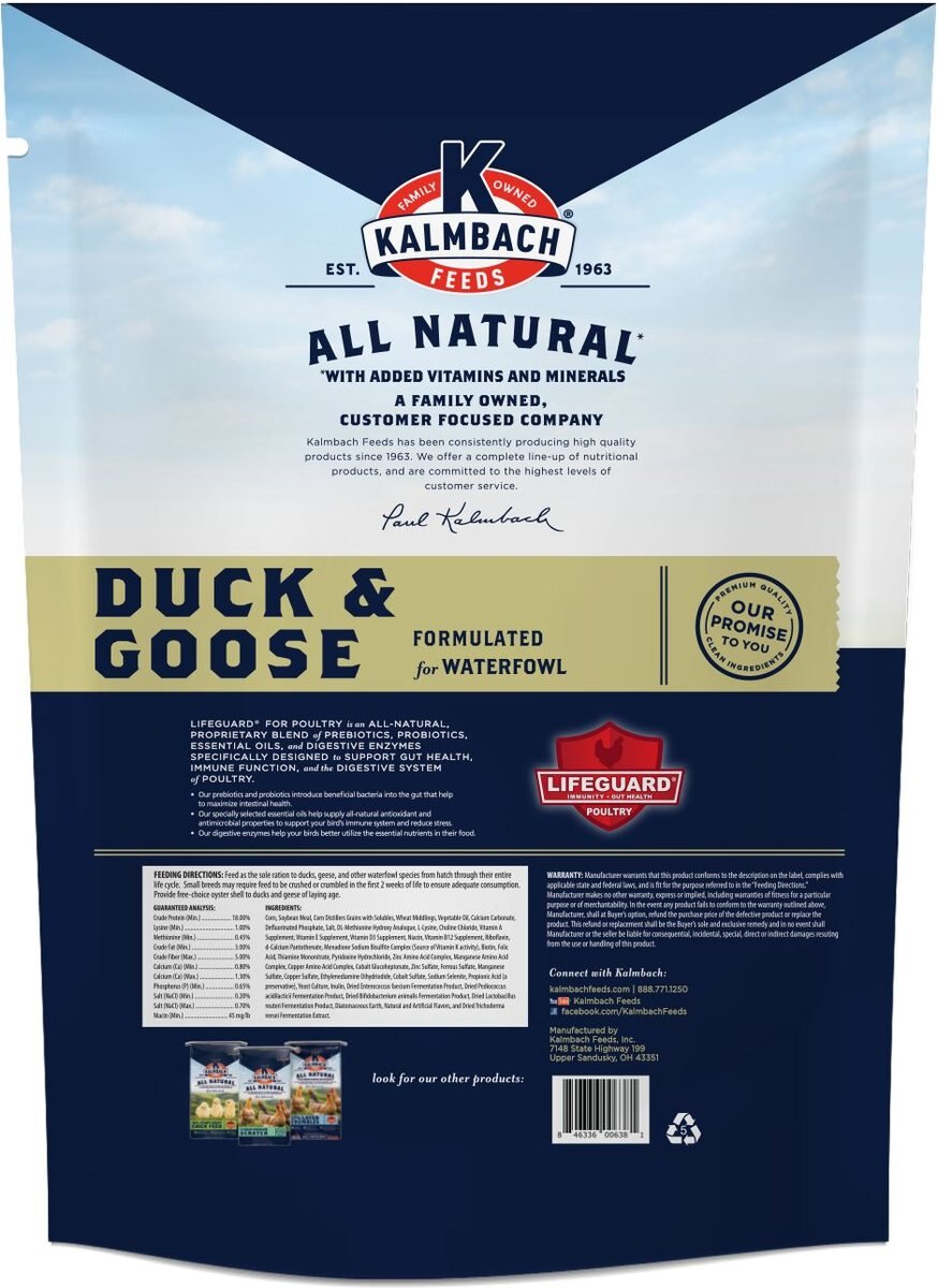 Kalmbach Feeds 18% All Natural Duck and Goose Water Fowl Mini Pellet Feed， 10-lb bag