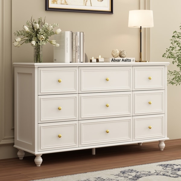 53.1 Timechee White Lacqered 9 Drawer Dresser Storage Cabinet Chest - - 36389810