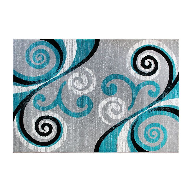 Masada Rugs Masada Rugs Stephanie Collection 5'x7' Area Rug with Modern Contemporary Design in Turquoise， Gray， Black and White - Design 1100