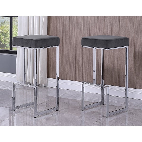 Best Master Furniture Silver Velvet Bar Stool (Set of 2)