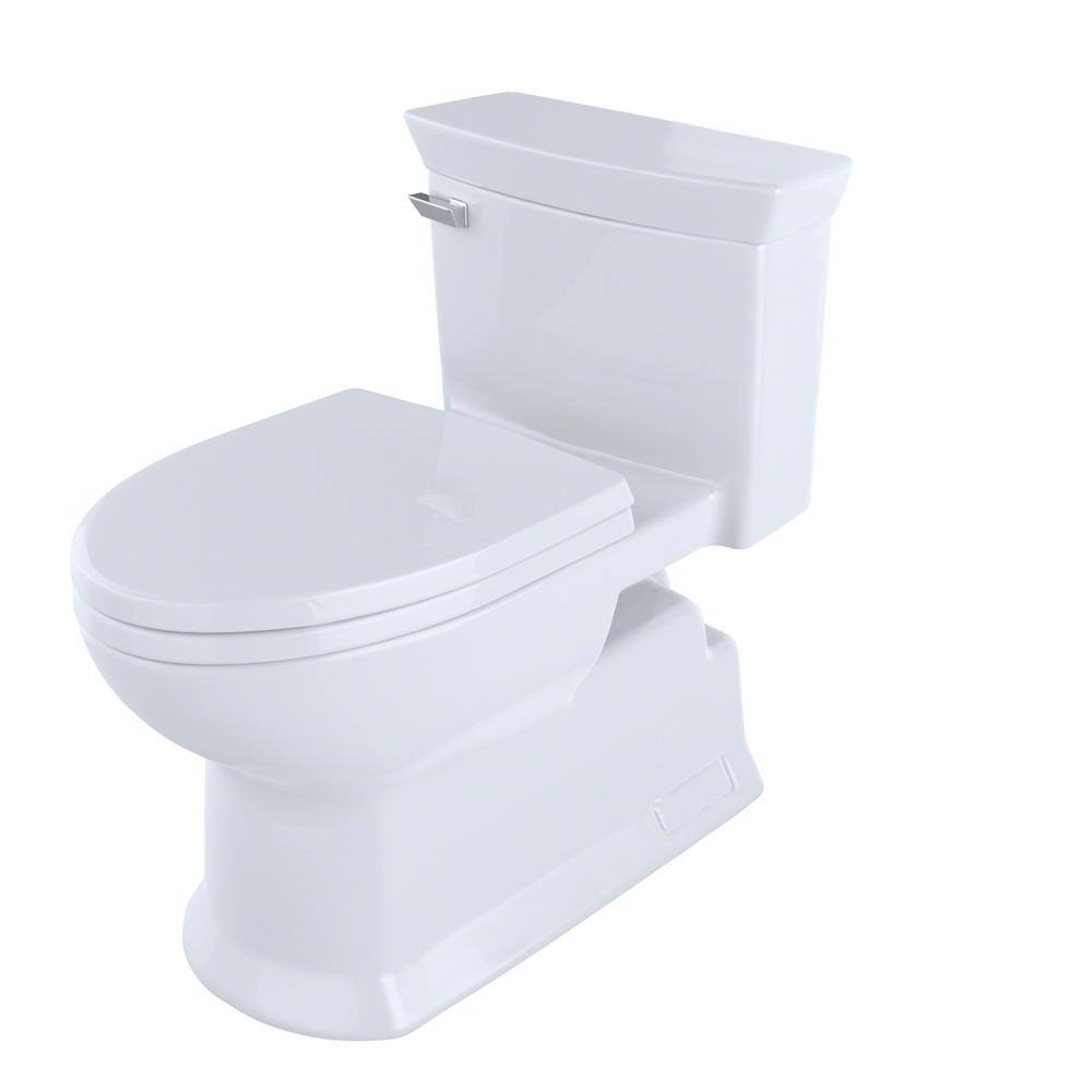 TOTO Eco Soiree 1-Piece 1.28 GPF Single Flush Elongated ADA Comfort Height Toilet in Cotton White SoftClose Seat Inlcuded ms964214cefg#01