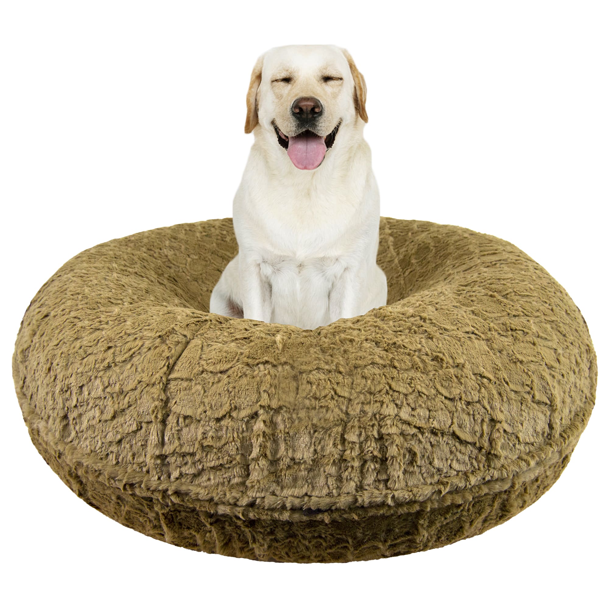 Bessie and Barnie Signature Serenity Fawn Luxury Extra Plush Faux Fur Bagel Dog Bed， 24