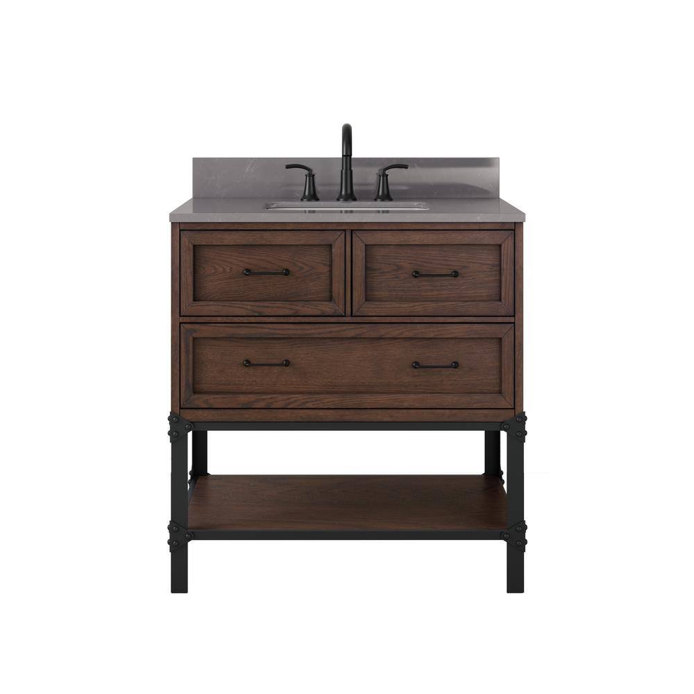 Home Decorators Collection Alster 36 in. W x 22 in. D x 34.5 in. H Vanity in Brown Oak with Engineered Calacatta Grey Marble Top and White Sink TJ-0401V3622BR