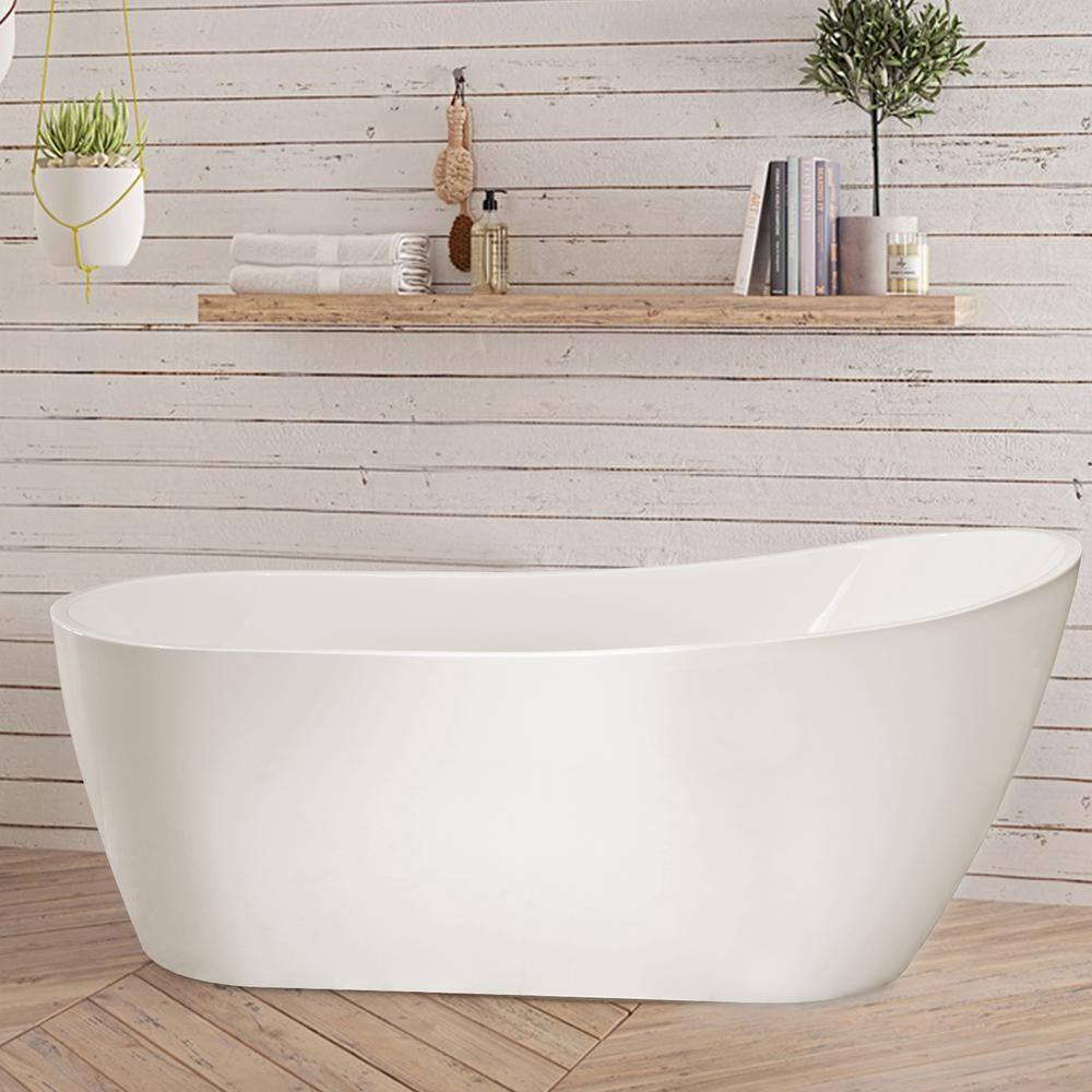 Vanity Art Clermont 59 in. Acrylic Freestanding Flatbottom Bathtub in White VA6904-S