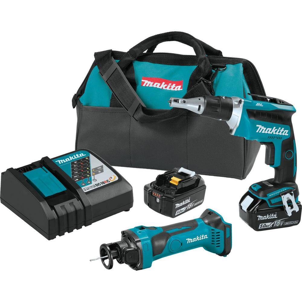 Makita 18V LXT Lithium-ion Cordless 2-Piece Combo Kit (Brushless Drywall ScrewdriverCut-Out Tool) 5.0Ah XT255T