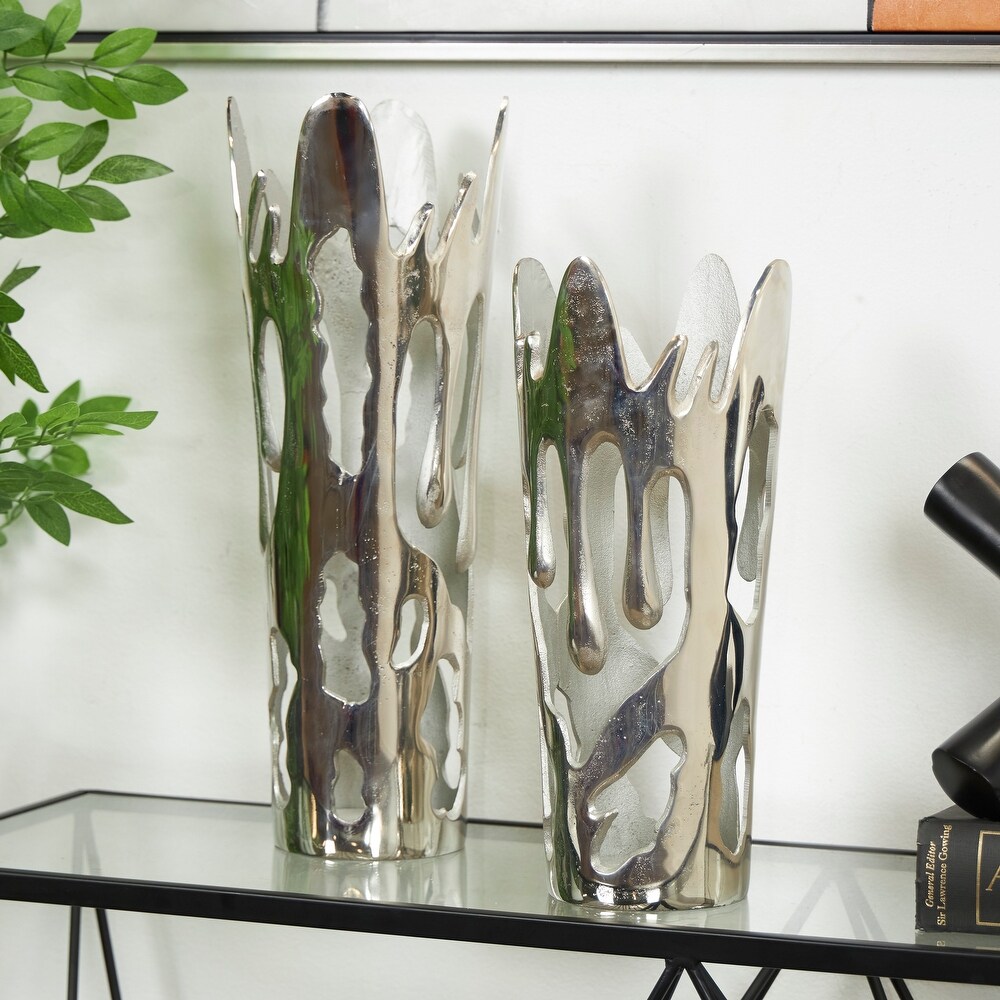 Silver  Gold or Black Aluminum Drip Vase with Melting Designed Body (Set of 2)