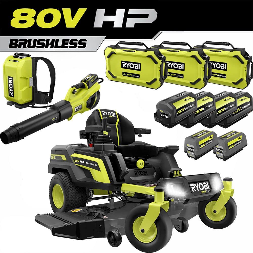 RYOBI 54 in. 80-Volt HP Brushless Battery Electric Cordless Zero Turn Mower Blower Backpack Battery - Batteries and Chargers RYRM8034-2X