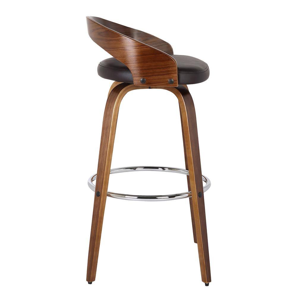 Armen Living Sonia 26 in. Bar Stool in Walnut Wood with Brown Pu Upholstery LCSOBABRWA26