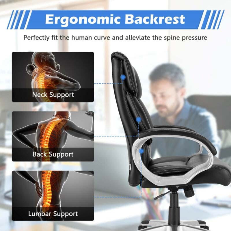 350 LBS Big & Tall Office Chair, Leather High Back Executive Chair, Adjustable Swivel Computer Task Desk Chair