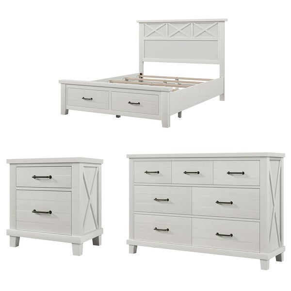 3 Pieces Bedroom Sets Queen Bed Nightstand and Dresser - - 37952611