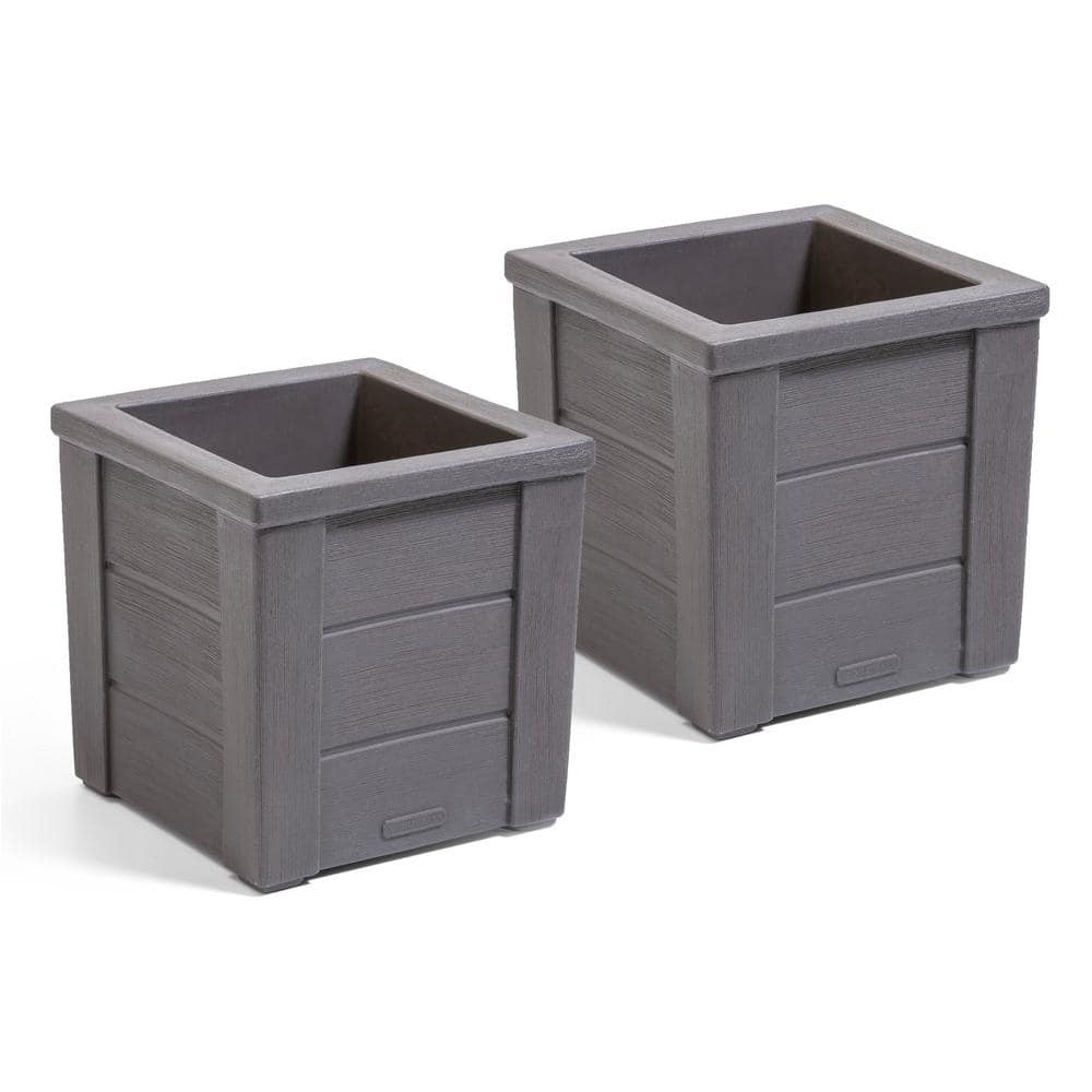 Step2 Lakewood Planter Box 16 in. Square Plastic - Dark Cedar (2-Pack) 518602