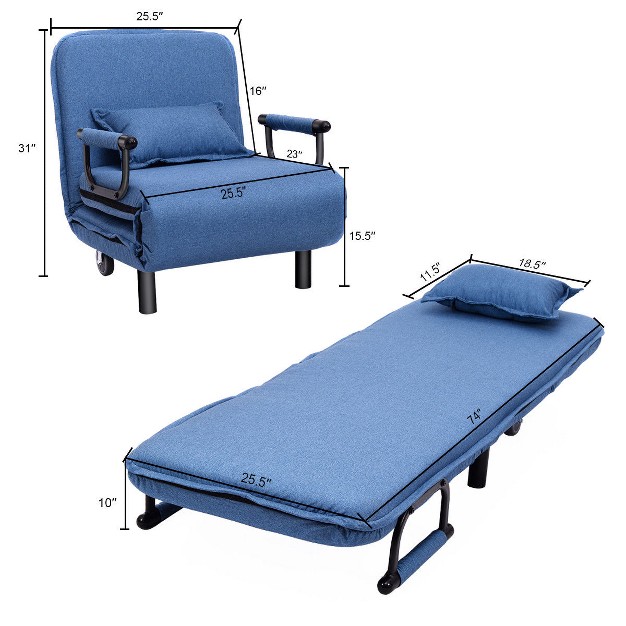 Folding Sofa Bed Sleeper Convertible Armchair Leisure Chaise Lounge Couch Blue