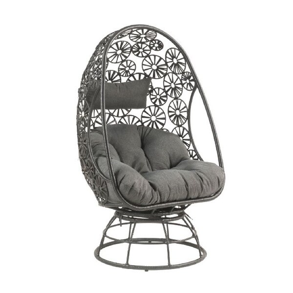 2 Piece Patio Lounge Chair with Open Circular Motifs， Black