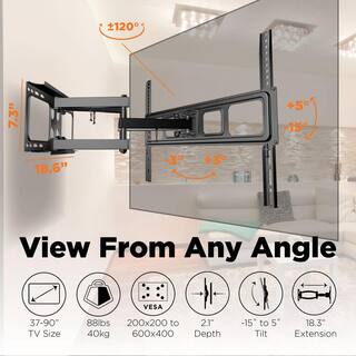 ProMounts Large Articulating Full Motion TV Wall Mount for 37in.-85in. TVs up to 88lbs. Fully Assembled with Cable management OMA6401