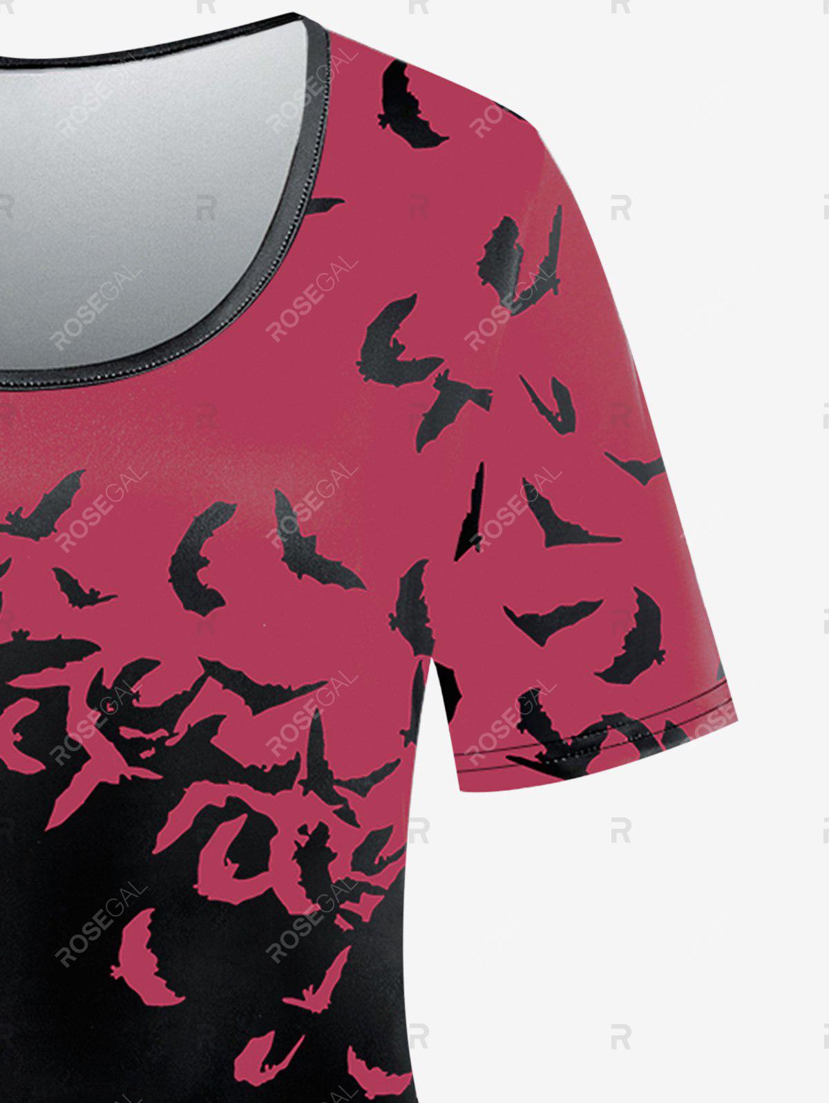 Bat Print Two Tone Tee and Leggings Plus Size Matching Set Outfit