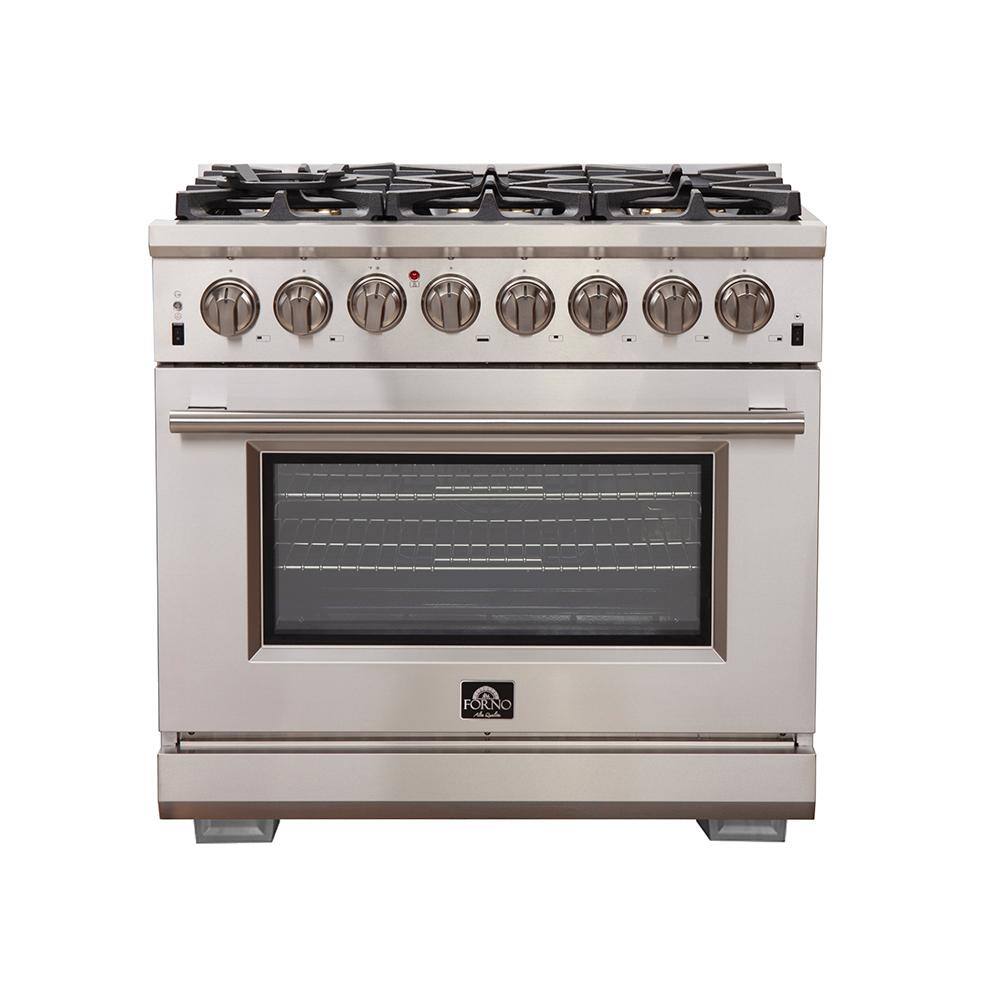 Forno Capriasca 36 in. 5.36 cu. ft. Gas Range with 5-Gas Burners and Electric 240-Volt Oven in Stainless Steel FFSGS6187-36