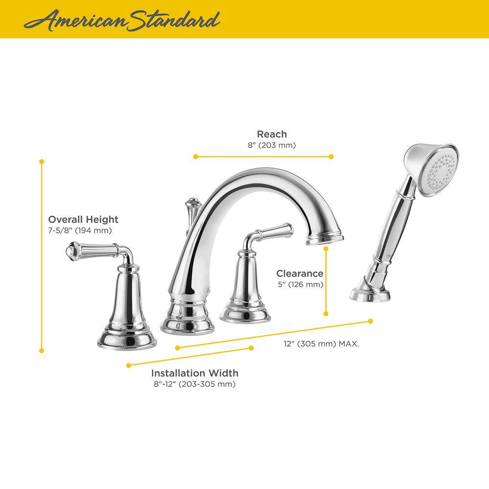 American Standard Delancey 2-Handle Deck-Mount Roman Tub Faucet with Hand Shower in Polished Chrome T052901.002