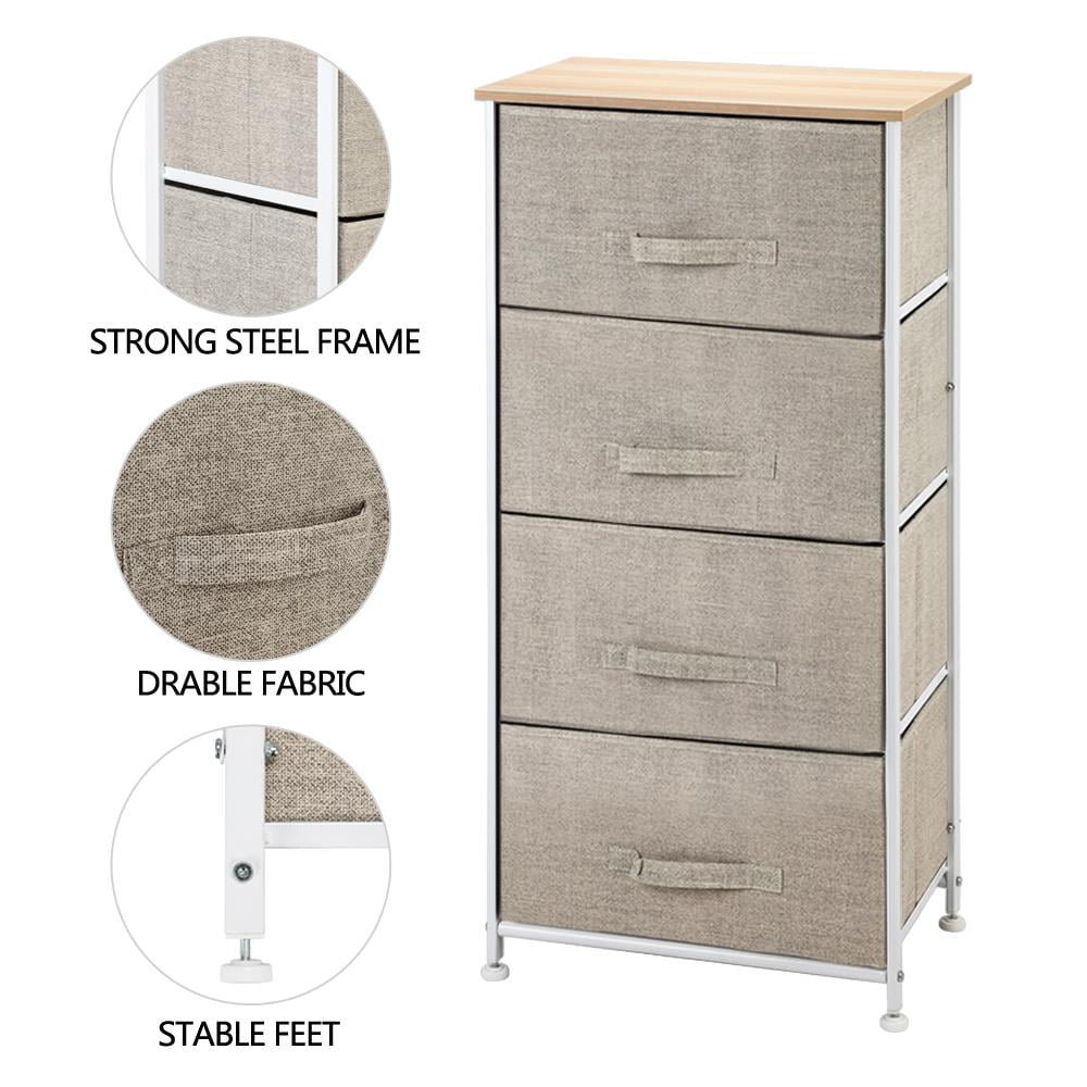 Zimtown 4 Drawers Dresser,  Nightstand Storage Organizer Closet Tower Chest for Living Room  Entryway, Beige