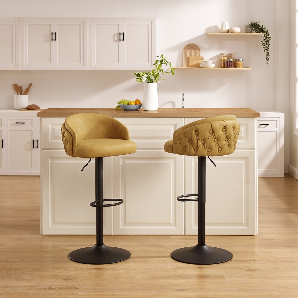 Art Leon Swivel and Adjustable Upholstered Bar Stools (Set of 2)